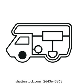 Ilustração monocromática vetorial de um ícone de van campista isolado em um fundo branco. Ideal para viagens, acampamentos e temas de viagem