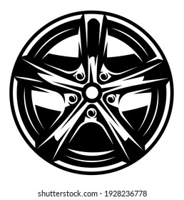 Vector monochrome illustration with car disk. Template for logo, poster, business card.