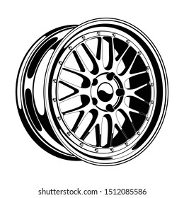 vector monochrome illustration car wheel rim in black and white color