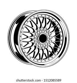 vector monochrome illustration car wheel rim in black and white color