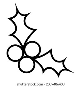 Vector monochrome illustration of christmas holly logo Simple outline design