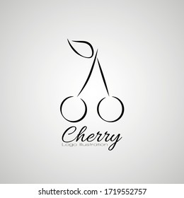 Vector monochrome illustration of delicious Cherry Logo. Flat icon for apps and websites