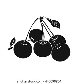 Vector monochrome illustration of Five ripe cherries with leaf