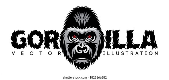 Vector monochrome illustration with gorilla head and inscription.