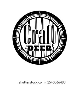 Vector monochrome illustration with inscription Сraft Beer on barrel.