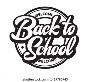 Vector monochrome illustration with lettering inscription back to school.