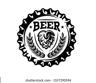 Vector monochrome illustration with metal caps for beer bottles.