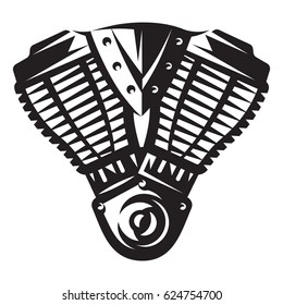 Vector monochrome illustration of motorcycle engine for design