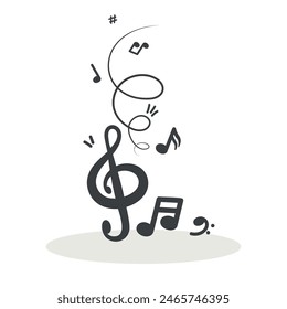 vector monochrome illustration with musical notes and treble clef