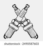 Vector monochrome illustration with spark plug on white background