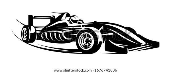 Vector monochrome illustration with sports\
racing cars. Scalable\
illustration.