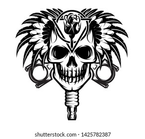 Vector monochrome illustration with stylized human skull.