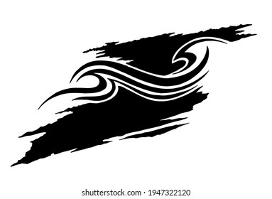 Vector Monochrome Illustration Of Stylized Ocean Wave Silhouette.