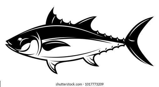 vector monochrome illustration with tuna for menu design.