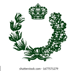 Vector monochrome illustration with wreath and imperial crown.