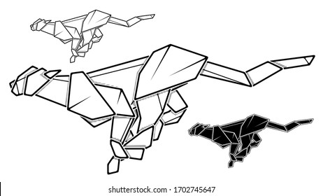 Vector monochrome image of paper cheetah origami (contour drawing by line).