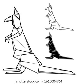 Vector monochrome image of paper origami kangaroo (contour drawing by line).