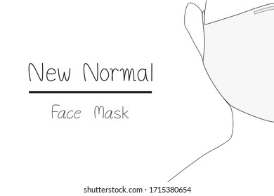 Vector - Monochrome image of people half face wearing face mask and wording New Normal. Idea after outbreak Covid-19, Coronavirus. Opinion. Lifestyle. Simple style. Copy space.