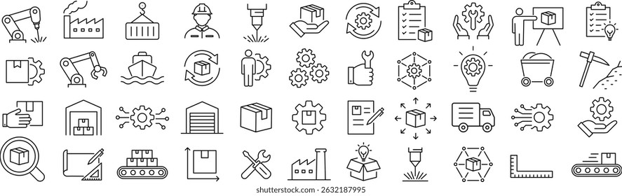 Vector Monochrome Industrial Line Icon Set