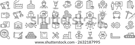 Vector Monochrome Industrial Line Icon Set