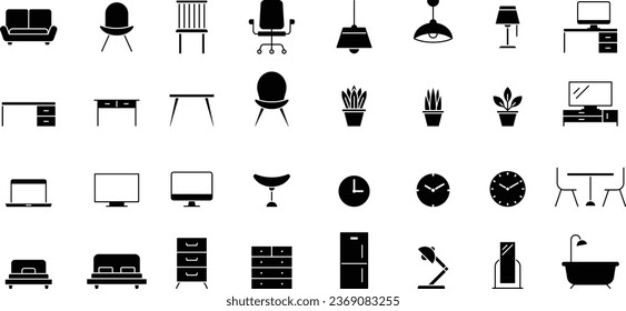 Vector Monochrome Interior Icon Set