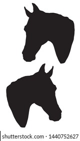 vector monochrome isolated image of silhouettes of the heads of two black thoroughbred horses 