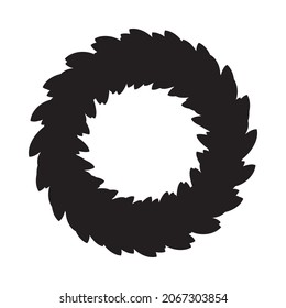 Vector monochrome isolated silhouette of a round leaf wreath on a white background.