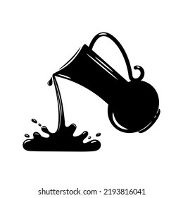 Vector monochrome jugs, Pouring water from a jug. Vector illustration on a white background.