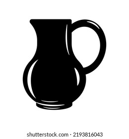 Vector monochrome jugs, Pouring water from a jug. Vector illustration on a white background.
