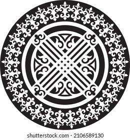 Vector monochrome Kazakh national ornament shanyrak. Yurt decoration. Ethnic pattern of nomadic peoples of the great steppe, Kirghiz, Kalmyks, Buryats, Mongols.
