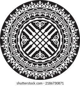 Vector monochrome Kazakh national ornament shanyrak. Yurt decoration. Ethnic pattern of nomadic peoples of the great steppe, Kirghiz, Kalmyks, Buryats, Mongols