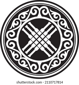 Vector monochrome Kazakh national pattern shanyrak. Yurt decoration, chimney. Ethnic ornament of the nomadic peoples of Asia, the Great Steppe, Kazakhs, Kirghiz, Kalmyks, Mongols, Buryats, Turkmens.
