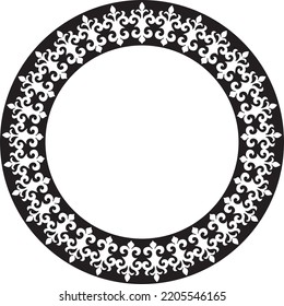 Vector monochrome Kazakh national round pattern, frame. Ethnic ornament of the nomadic peoples of Asia, the Great Steppe, Kazakhs, Kirghiz, Kalmyks, Mongols, Buryats, Turkmens