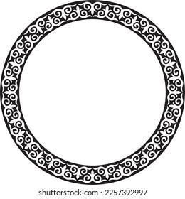 Vector monochrome Kazakh national round pattern, frame. Ethnic ornament of the nomadic peoples of Asia, the Great Steppe, Kazakhs, Kirghiz, Kalmyks, Mongols, Buryats, Turkmens