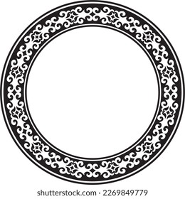 Vector monochrome Kazakh national round pattern, frame. Ethnic ornament of the nomadic peoples of Asia, the Great Steppe, Kazakhs, Kirghiz, Kalmyks, Mongols, Buryats, Turkmens