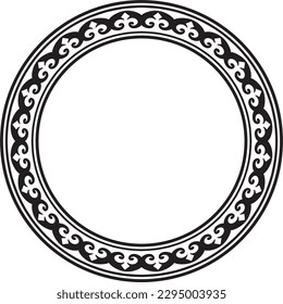 Vector monochrome Kazakh national round pattern, frame. Ethnic ornament of the nomadic peoples of Asia, the Great Steppe, Kazakhs, Kirghiz, Kalmyks, Mongols, Buryats, Turkmens