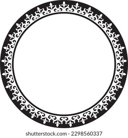 Vector monochrome Kazakh national round pattern, frame. Ethnic ornament of the nomadic peoples of Asia, the Great Steppe, Kazakhs, Kirghiz, Kalmyks, Mongols, Buryats, Turkmens