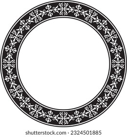 Vector monochrome Kazakh national round pattern, frame. Ethnic ornament of the nomadic peoples of Asia, the Great Steppe, Kazakhs, Kirghiz, Kalmyks, Mongols, Buryats, Turkmens