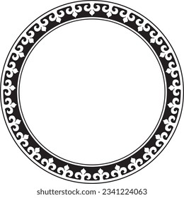 Vector monochrome Kazakh national round pattern, frame. Ethnic ornament of the nomadic peoples of Asia, the Great Steppe, Kazakhs, Kirghiz, Kalmyks, Mongols, Buryats, Turkmens