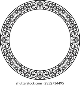 Vector monochrome Kazakh national round pattern, frame. Ethnic ornament of the nomadic peoples of Asia, the Great Steppe, Kazakhs, Kirghiz, Kalmyks, Mongols, Buryats, Turkmens