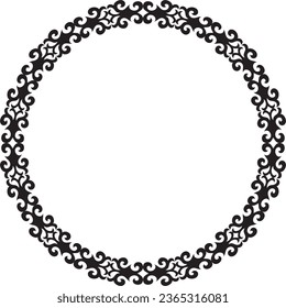 Vector monochrome Kazakh national round pattern, frame. Ethnic ornament of the nomadic peoples of Asia, the Great Steppe, Kazakhs, Kirghiz, Kalmyks, Mongols, Buryats, Turkmens