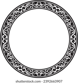 Vector monochrome Kazakh national round pattern, frame. Ethnic ornament of the nomadic peoples of Asia, the Great Steppe, Kazakhs, Kirghiz, Kalmyks, Mongols, Buryats, Turkmens