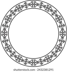 Vector monochrome Kazakh national round pattern, frame. Ethnic ornament of the nomadic peoples of Asia, the Great Steppe, Kazakhs, Kirghiz, Kalmyks, Mongols, Buryats, Turkmens