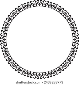 Vector monochrome Kazakh national round pattern, frame. Ethnic ornament of the nomadic peoples of Asia, the Great Steppe, Kazakhs, Kirghiz, Kalmyks, Mongols, Buryats, Turkmens