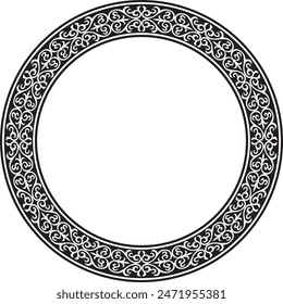 Vector monochrome Kazakh national round pattern, frame. Ethnic ornament of the nomadic peoples of Asia, the Great Steppe, Kazakhs, Kirghiz, Kalmyks, Mongols, Buryats, Turkmens