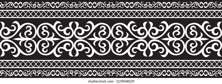 Vector monochrome Kazakh national seamless ornament. Endless pattern border, frame of the nomadic peoples of the great steppe. Turks, Kyrgyz, Mongols, Tatars, Kalmyks, Buryats.
