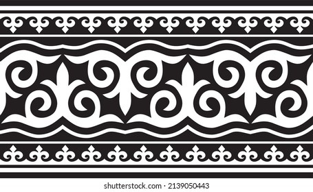 Vector monochrome Kazakh national seamless ornament. Endless pattern border, frame of the nomadic peoples of the great steppe. Turks, Kyrgyz, Mongols, Tatars, Kalmyks, Buryats.
