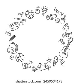 Vector monochrome kids summer camp icon frame