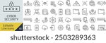 Vector Monochrome Line Art Icon Set for Cybersecurity