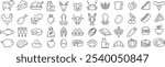 Vector Monochrome Line Art Icon Set of Food Ingredients
